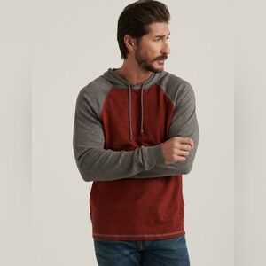 Lucky Brand Colorblock Cotton Slub Popover Hoodie - Red Multi - XL